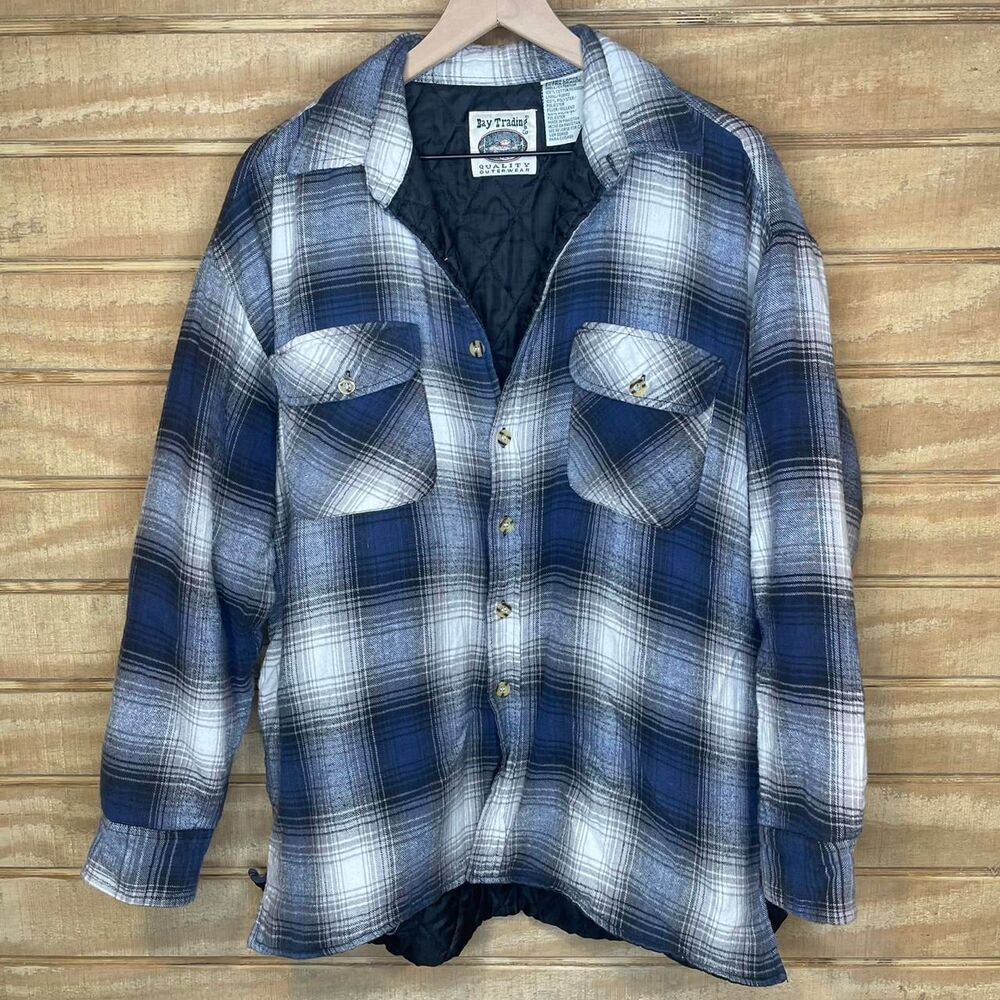 Vintage Bay Trading Quilted Lined Plaid Flannel Shirt Jacket  Size: XL